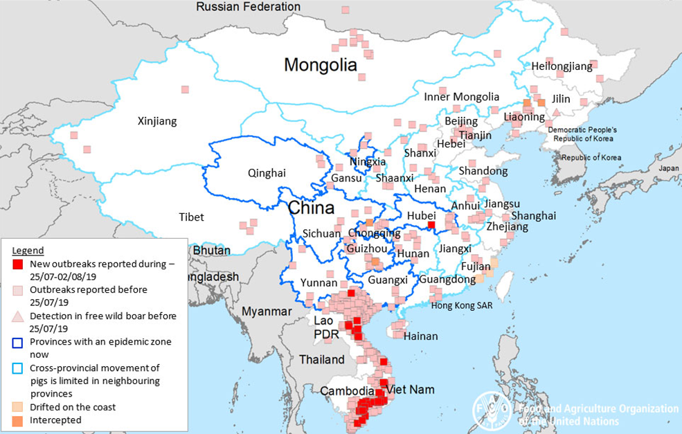Map of African Swine Fever outbreaks in south east asia