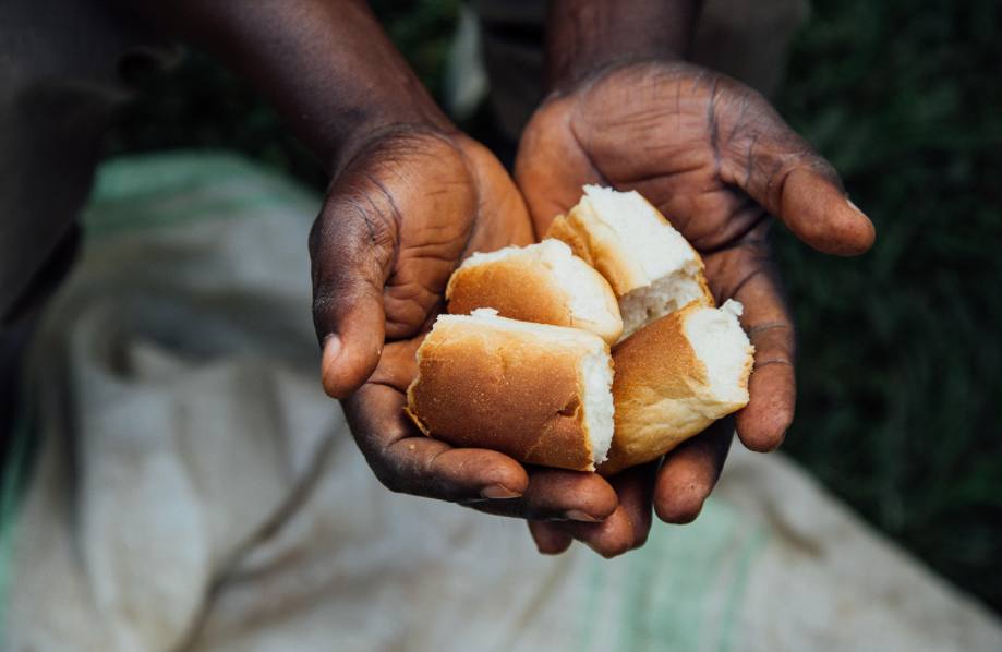 Start with any kind of edible starch, such as bananas, rice or bread. Tear it into bite-sized pieces.