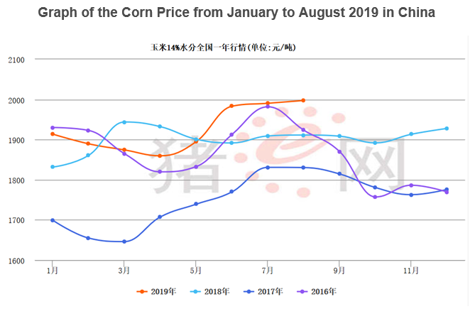 Corn prices from January to August 2019 in China