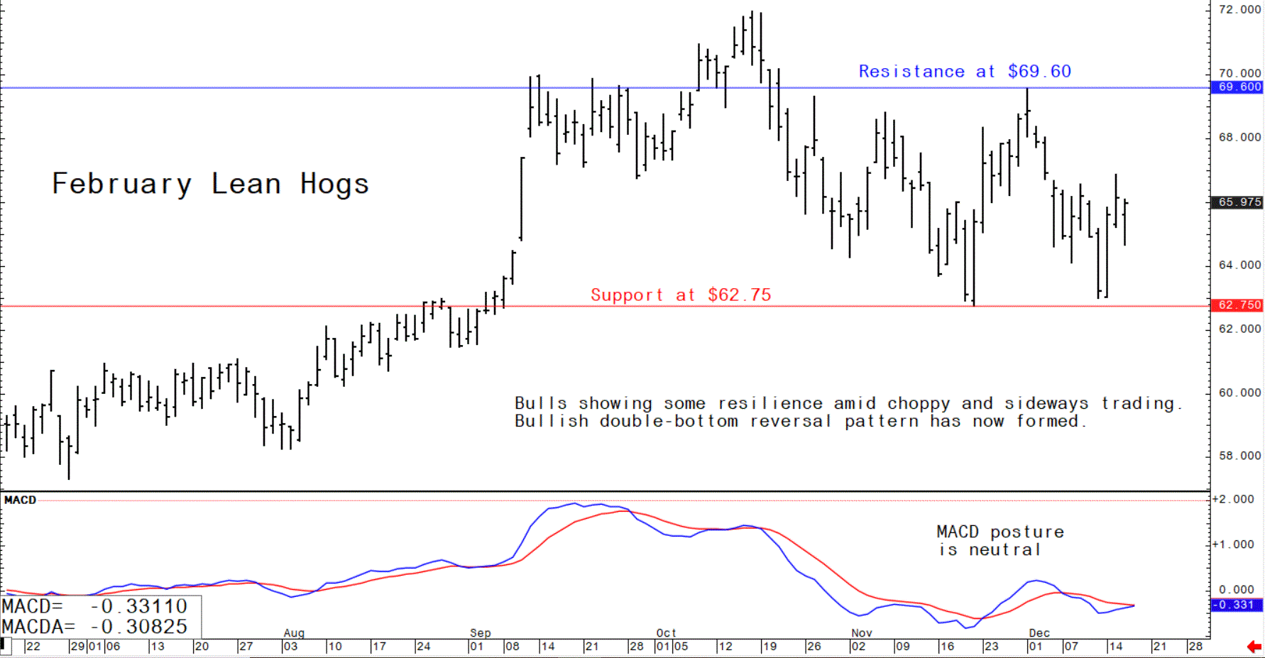 Chart showing the trade of February lean hog futures on the CME