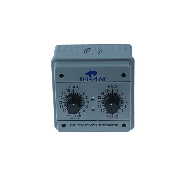 The Hog Slat® Duty Cycle timer provides control over interval and run-time for fans and other equipment that run on continuous duty cycles.
